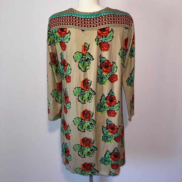 Lisa Corti Dress Rose Floral Long Sleeve Size Medium Brown V-Neck Viscose - Picture 3 of 6